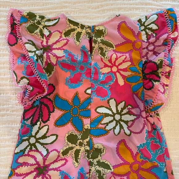 Multicolor Vibrant‎ Floral Print Trimmed Ruffle Sleeve Blouse M Women's - Picture 2 of 6